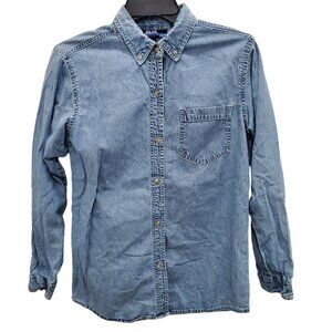 Blue Sapphire Women's VIntage All Cotton Denim Long Sleeve Button Up Shirt Sz‎ S